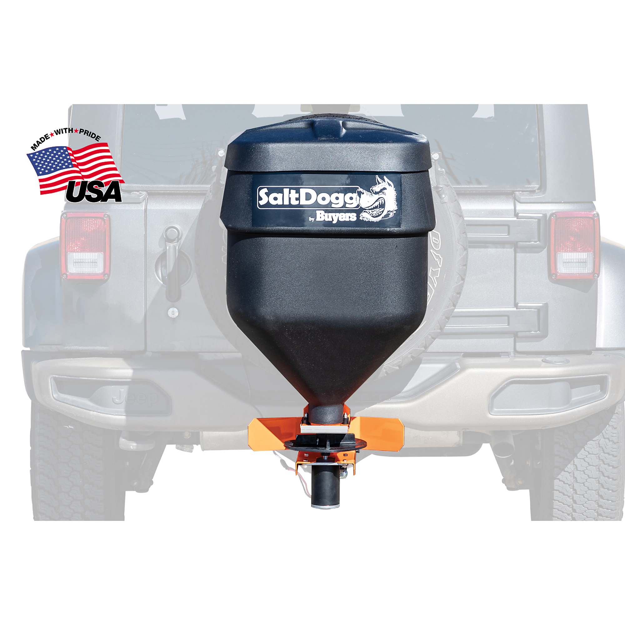 Buyers Products SaltDogg, 4.4 Cu Ft Truck SUV Tailgate Mounted Rock Salt Spreader, Load Capacity 330 lb, Max. Spread Width 14 ft, Model# TGSUV1B